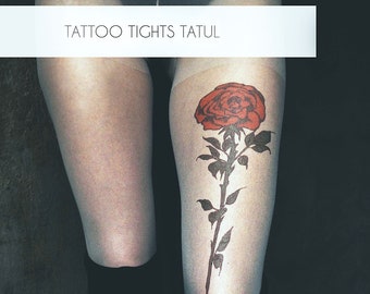 Tights with botanical rose flower, tattoo pantyhose, burlesque costume, rose clothing for women by TATUL