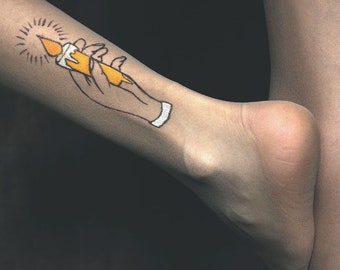 Pantyhose with Vintage tattoo flash , yellow candle tattoo on tights