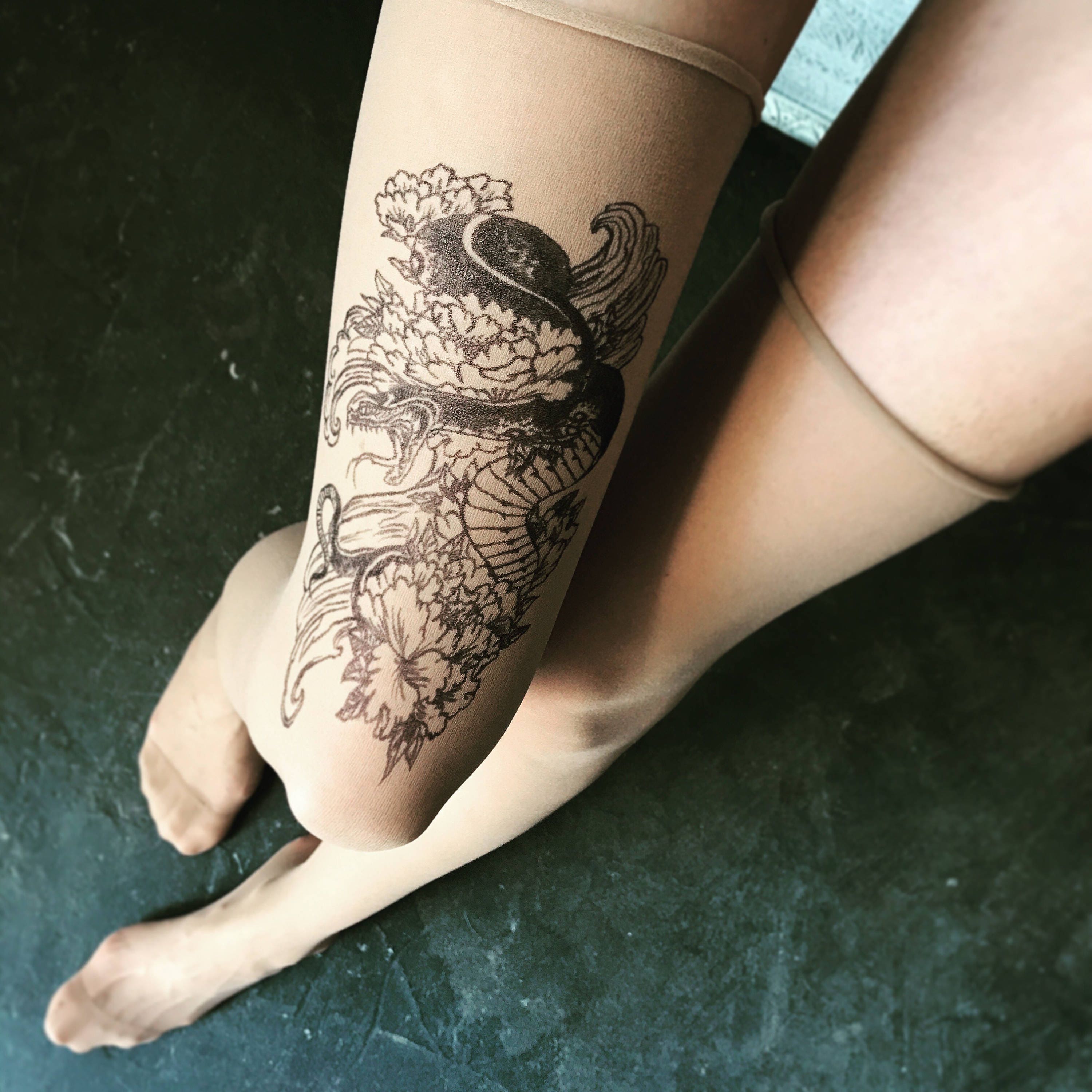Thin High Socks Hand Painted Snake Tattoo Over The Knee Etsy Australia