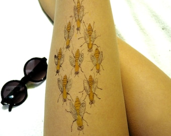 Bees Tattoo tights hosiery handpainted