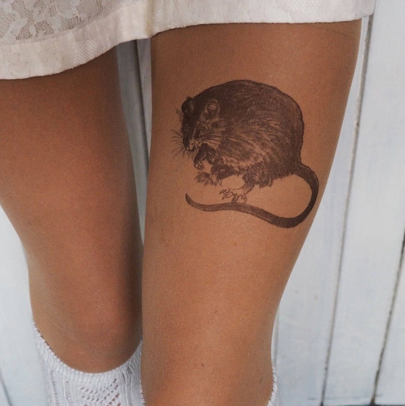 Hand painted rat, tattoo tights, nylons, pantyhose image 1