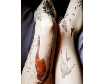 Hand painted tattoo tights, costume burlesque, lingerie, festival clothing, unique clothing