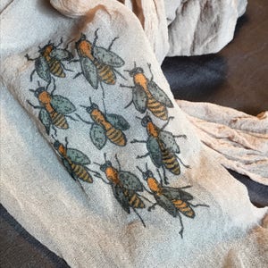 transparent tights with realistic bee illustration, nature themed design for cottagecore and casual style