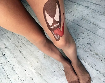 Venom Tattoo Tights, Superhero Hosery, Venom women costume, Venom artwork on pantyhose