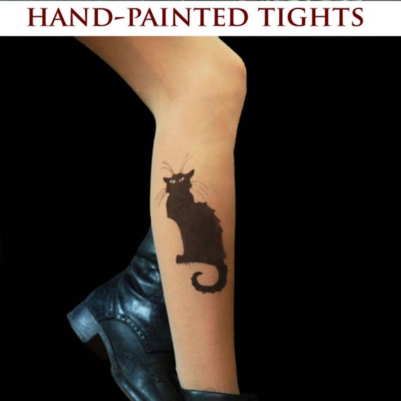 Chat Noir Cat Tattoo Tights Etsy