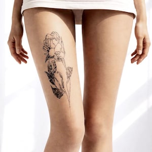 Rose tattoo tights, minimalist art, fake tattoo, hand painted