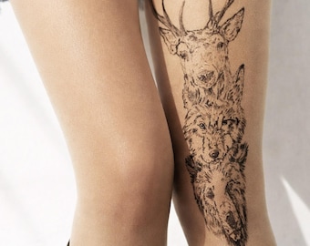 Tribal tights deer bear wolf nature clothing hand painted
