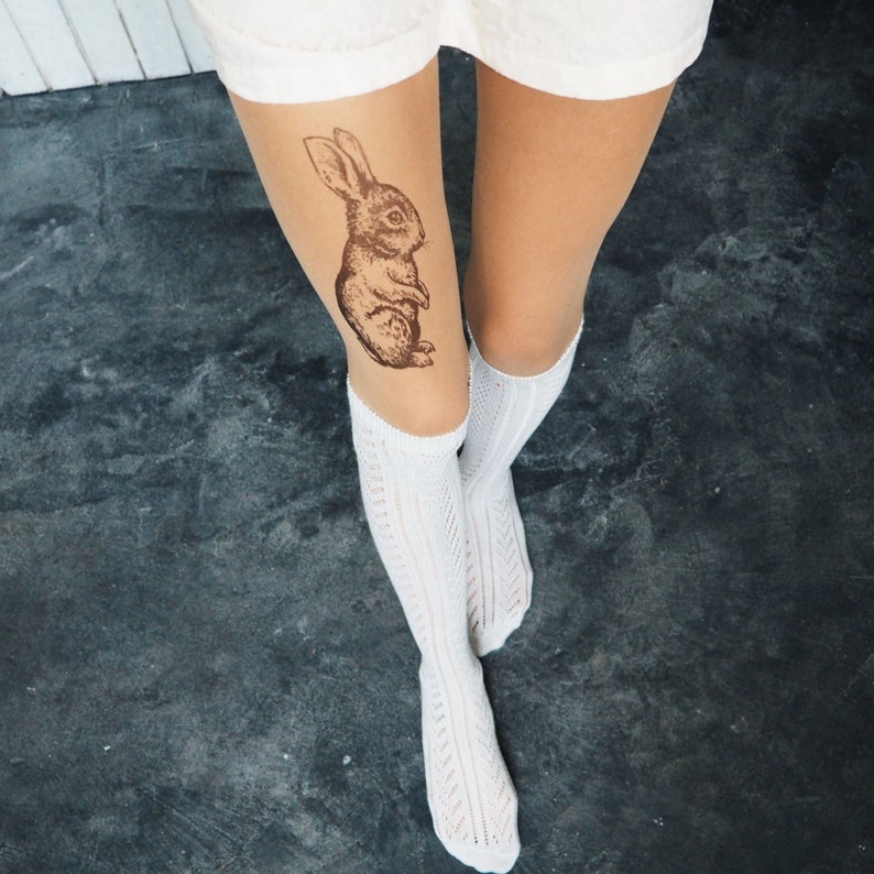 Hand painted rabbit tights image 1