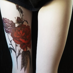 Meias-calças de tatuagem - florais, rosas, arte botânica, meias