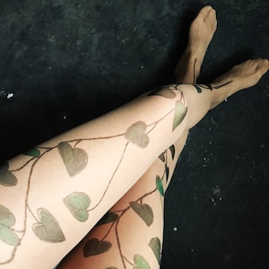 Poison Ivy Tattoo Strumpfhose - Grüne Blätter Transparent Strumpf kein Druck - Handbemalte Strumpfhose