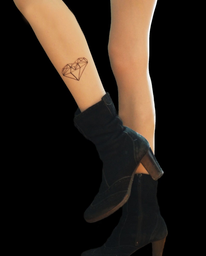 Diamond heart tattoo tights not printed handpainted stockings image 1