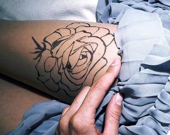 Sexy Sheer Tights with Rose Tattoo Effect