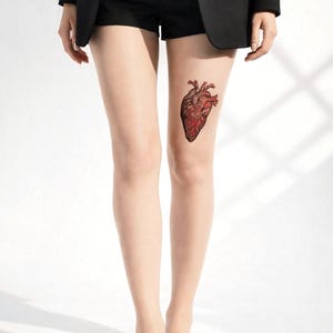 Heart Tattoo Tights, Hand Painted Anatomical Gothic Sheer Stockings