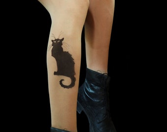 Collants De Tatouage Chat Noir Cat Etsy Canada