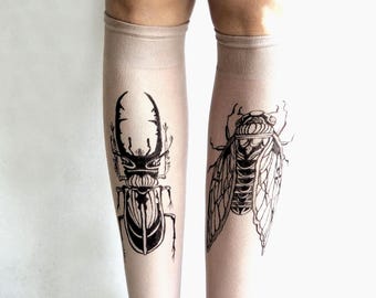 Bugs Knee High Socks | Cicada and Beetle | Entomology Outfit