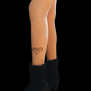 Diamond heart tattoo tights not printed handpainted stockings image 2