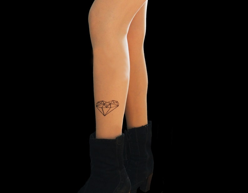 Diamond heart tattoo tights not printed handpainted stockings image 2