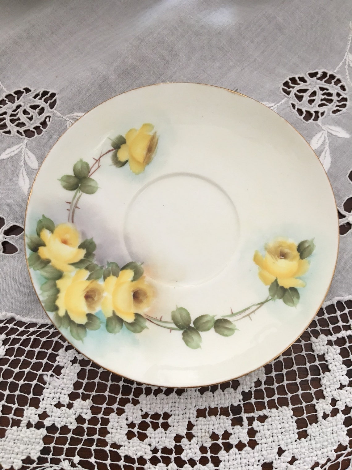 Limoges Four Hand Painted Floral Saucers Etsy