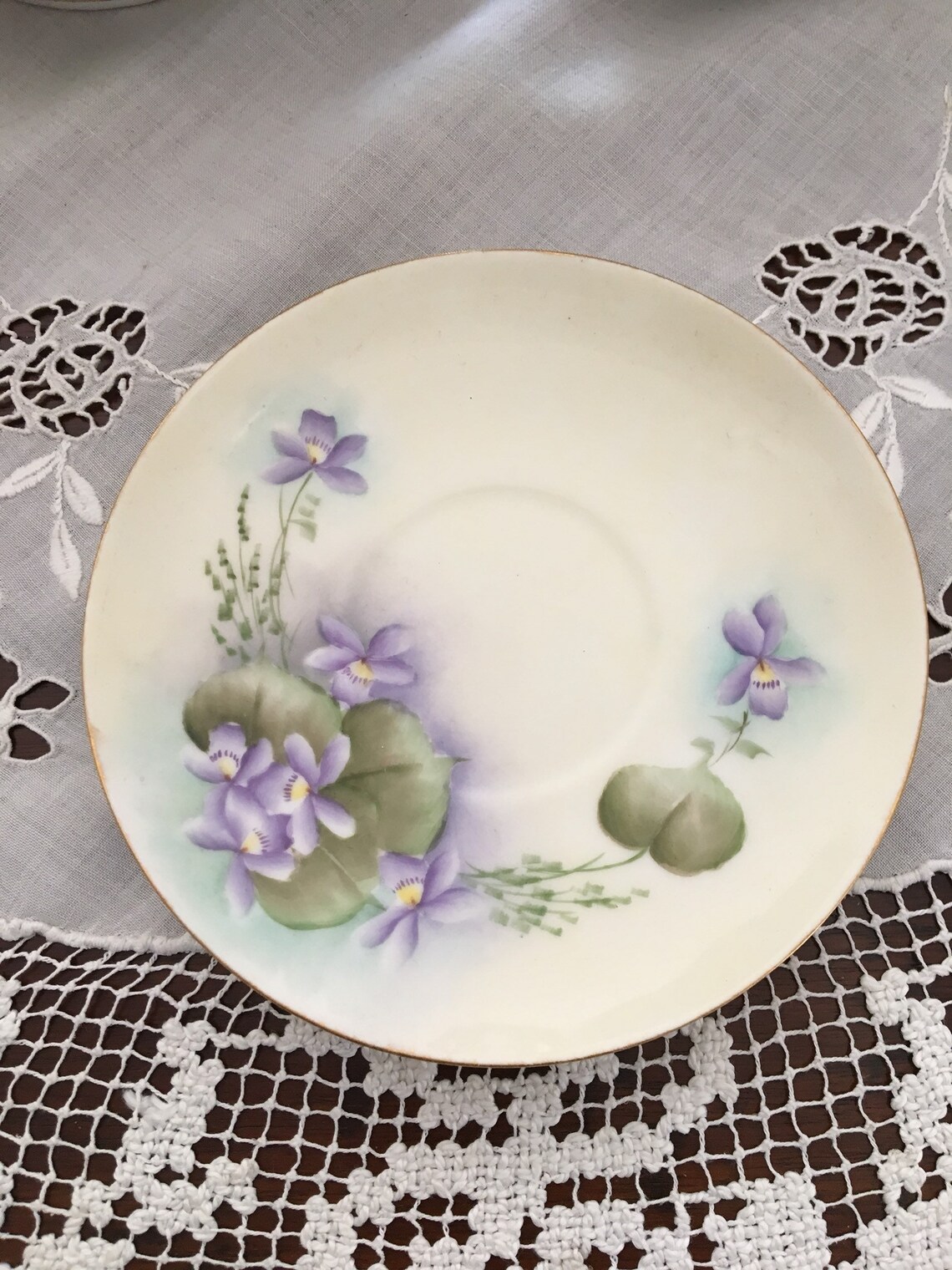 Limoges Four Hand Painted Floral Saucers Etsy