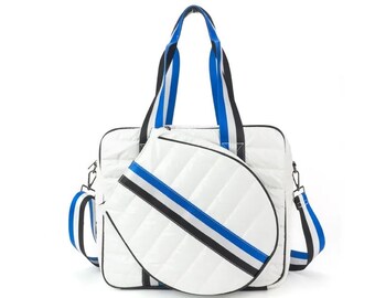 Neoprene Puffy White Tennis Bag with free embroidery fits 105 or less