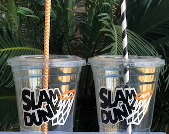 Basketball Party Cups, orange and black ,Disposable Cups, basketball Birthday Party, Basketball Team Party, Slam Dunk Party