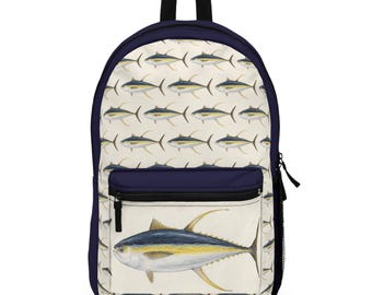 Mochila Atum Albacora | Estampa Vintage de Peixe, Mochila Infantil, Mochila para Meninos, Escola, Pronta para a Escola, Jardim de Infância