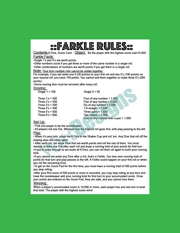 farkle rules printable farkle rules printable