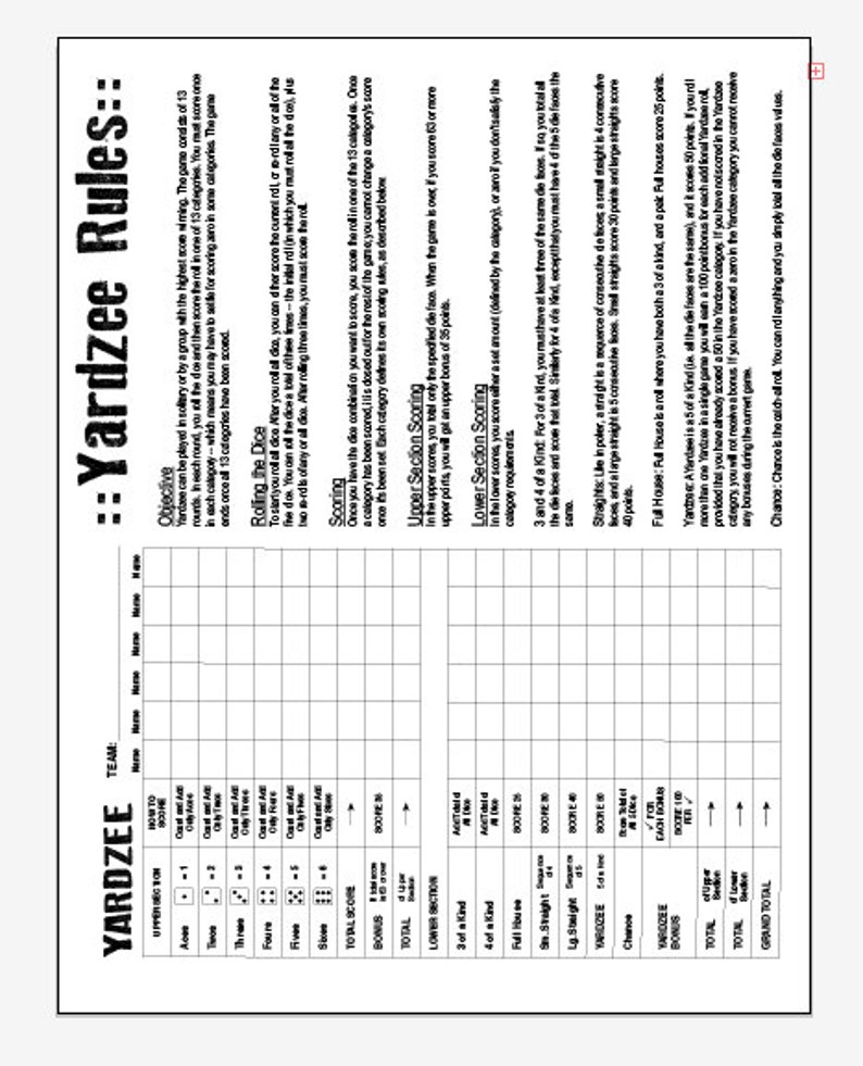 PDF 8.5x11 Yardzee and Yardzee rules instant download print | Etsy