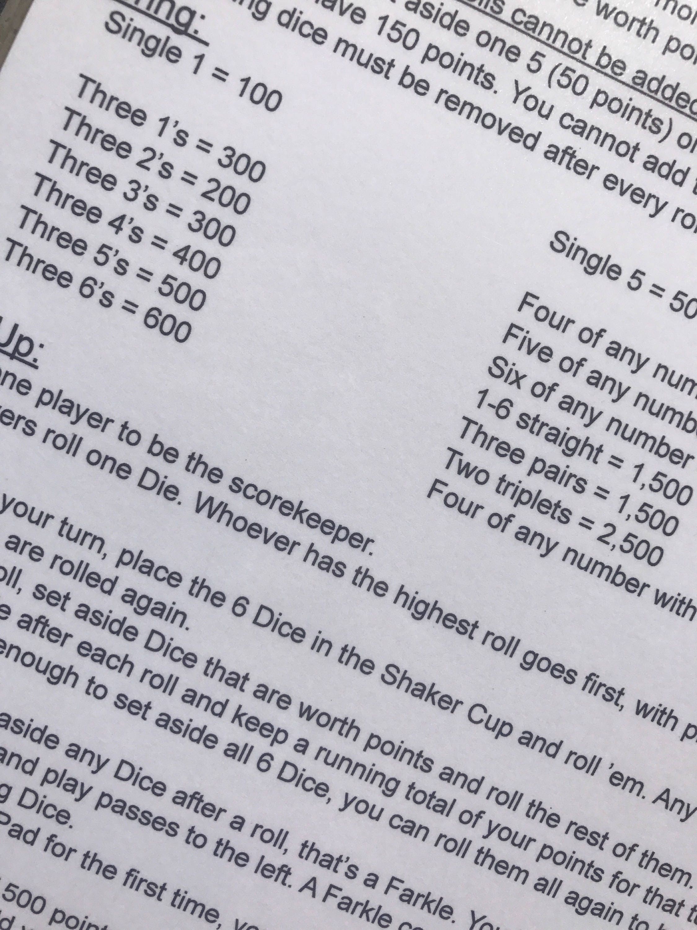 PDF 11x17 Farkle Rules Instant Download Print Your Own File Etsy