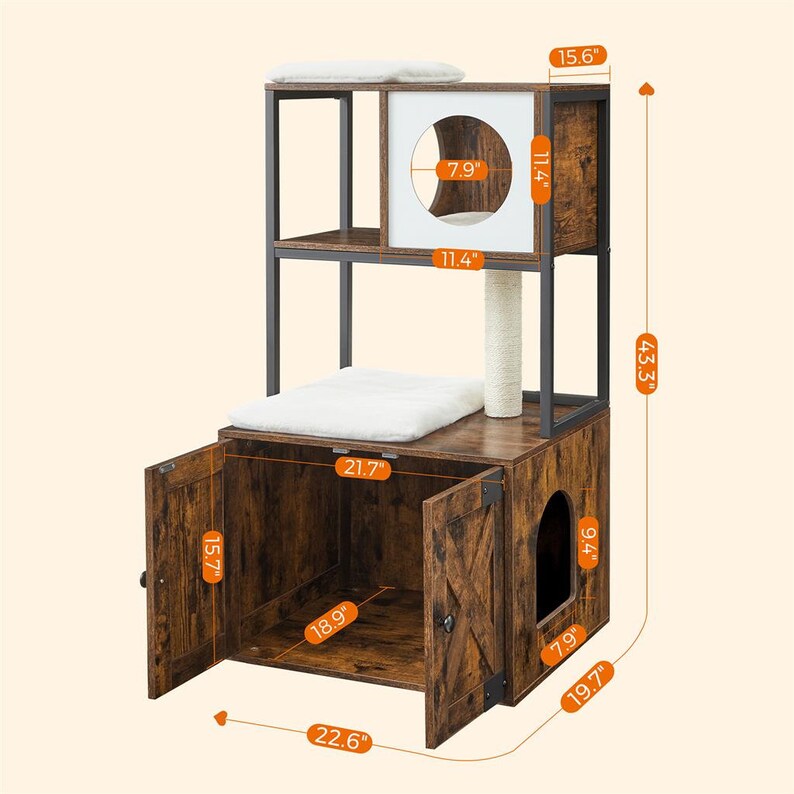 Unique Cat Climbing Tree With Litter Box Enclosure Brown Wood Etsy