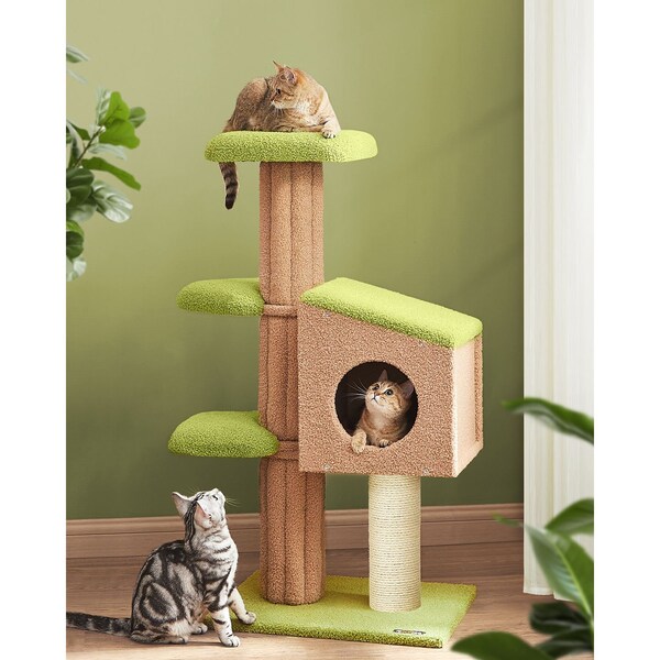Whimsy Wonder Green Cat Tree, Modern Cat Tree, Cat Entertainment Litter Box Enclosure, Wood Cat Tower, Cat Lover Gift, UnionHillTradeCo