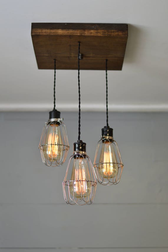 Wood Chandelier Lighting Barn Light Farmhouse Decor Pendant Caged Accent