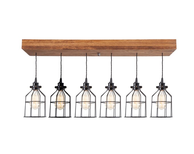 Farmhouse Wood Kitchen Light Fixture / Dining Room 6 Cage Etsy