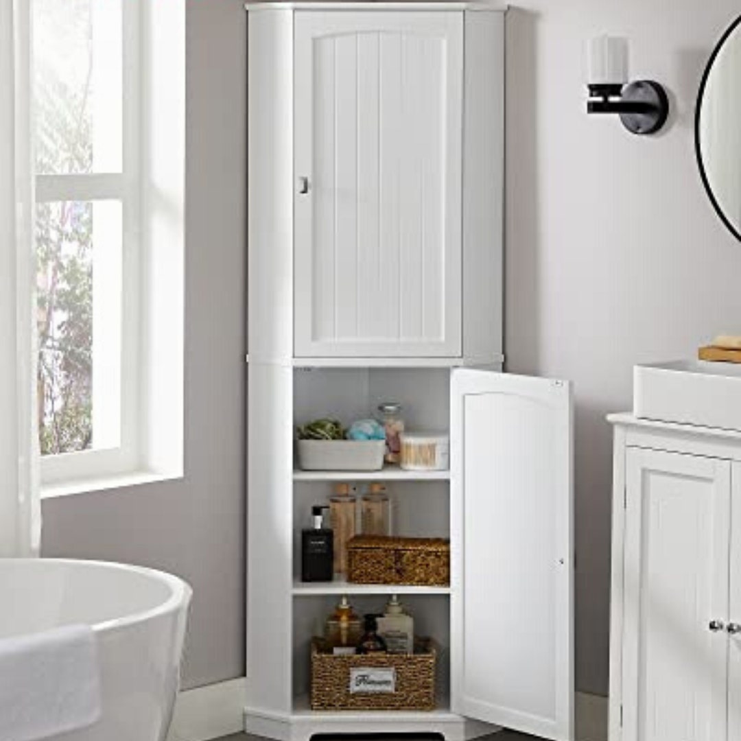 65.5 H White Tall Bathroom Shelf Corner Livingroom Etsy