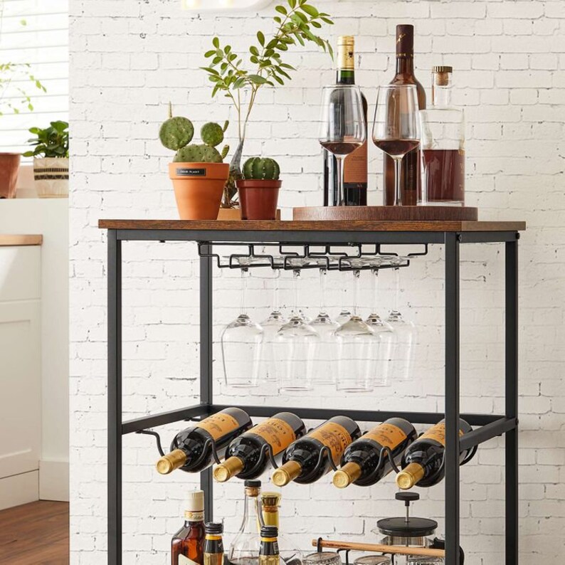 Bar With Storage Shelf Bar Cart Kitchen Serving Etsy