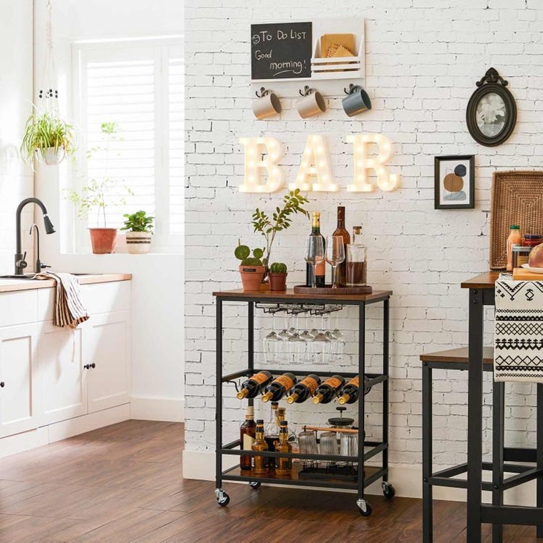 Bar With Storage Shelf Bar Cart Kitchen Serving Etsy