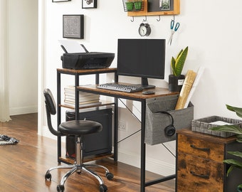 study table organizer Industrial PC Computer Desk With Drawers & Storage Shelve Vintage Retro Rustic Brown Home Bedroom Office Wooden Study Table with storage bag