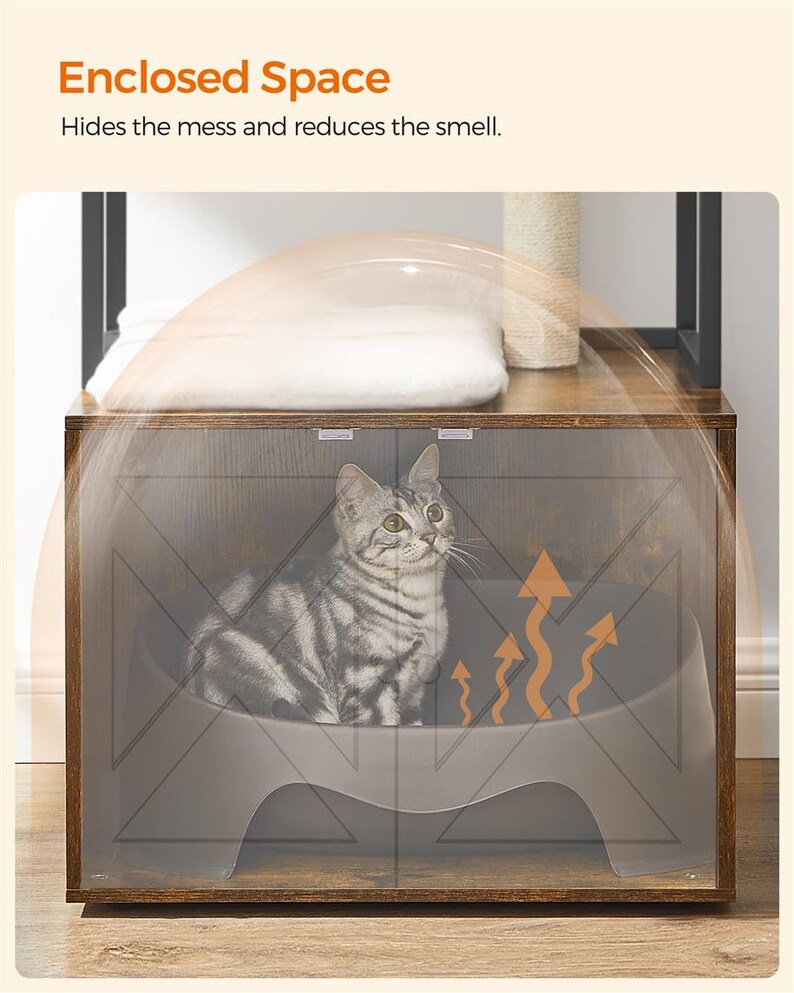 Unique Cat Climbing Tree With Litter Box Enclosure Brown Wood Etsy