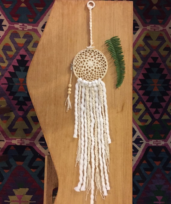 Items similar to Handmade Wool Dream Catcher Neutral with Natural
