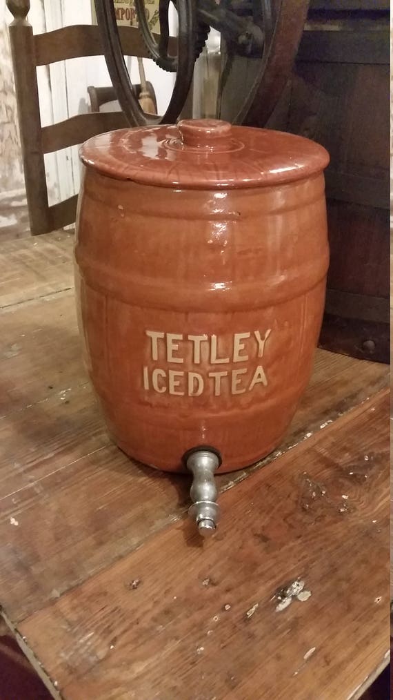 Rare Vintage Tetley Iced Tea Ceramic Dispenser Crock Barrel Etsy