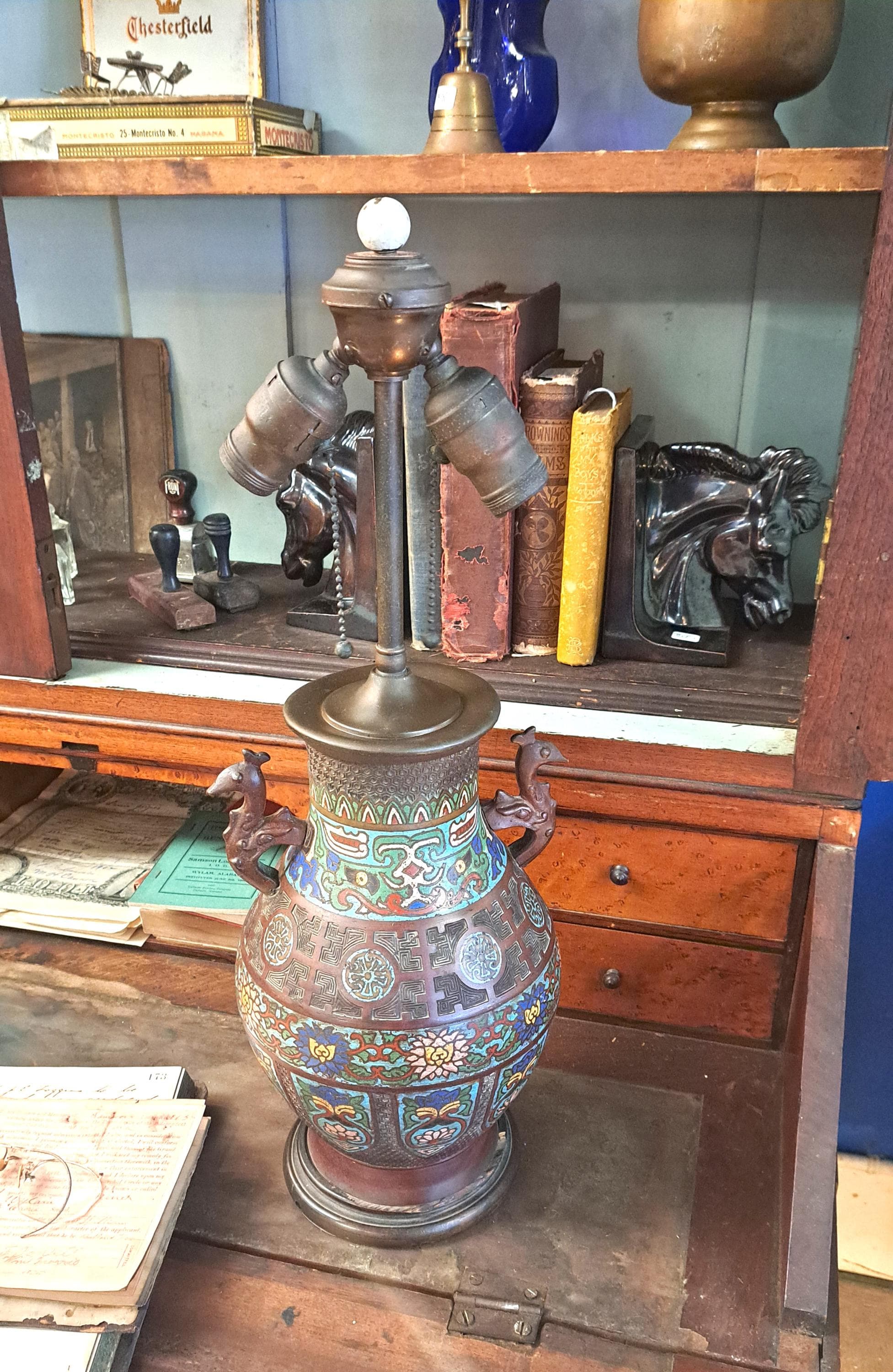 Antique Asian Bronze Champleve Cloisonne Enamel Vase Lamp - Etsy