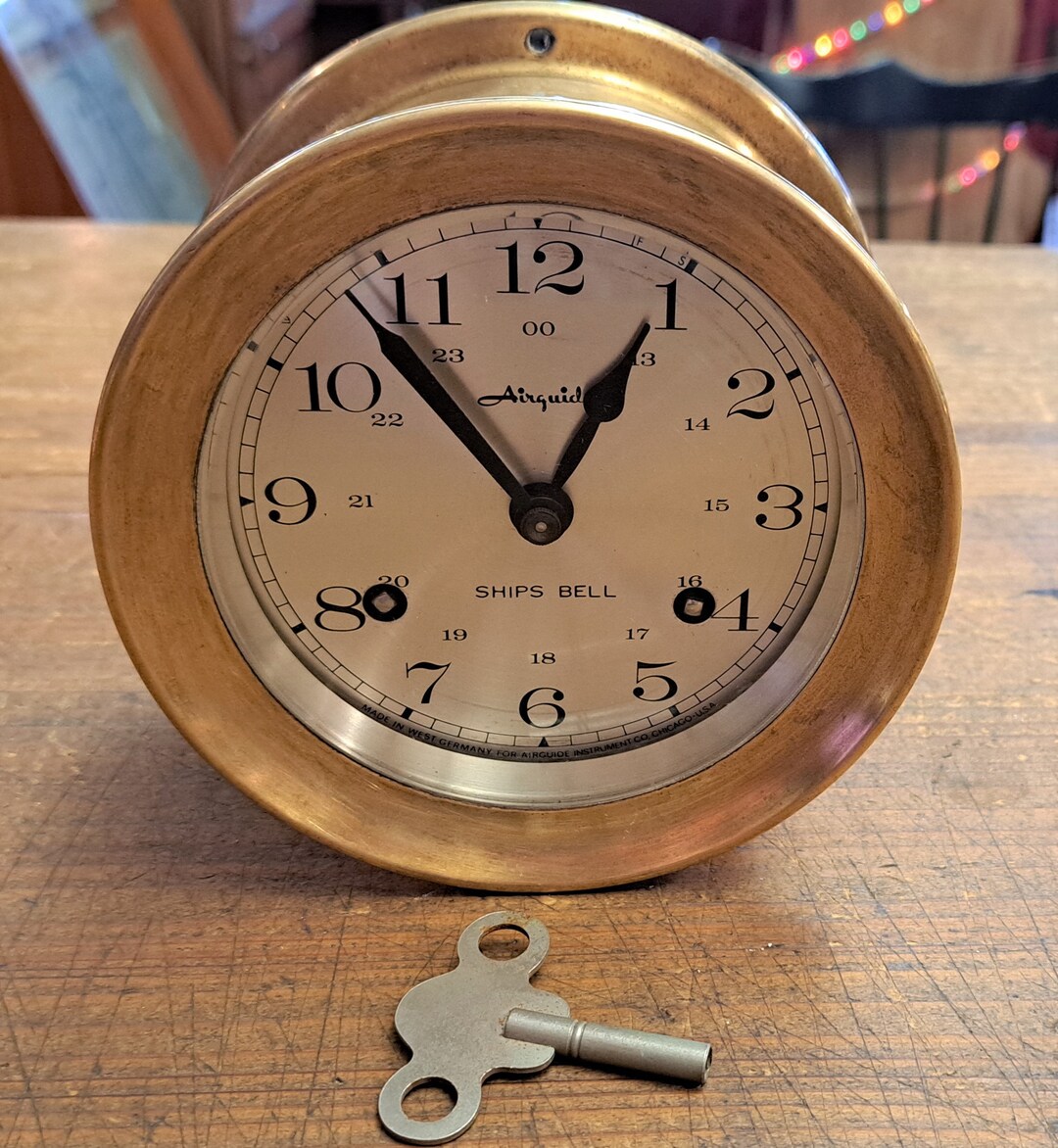 Vintage Working Airguide Brass Ships Bell Clock W/t Key West Etsy