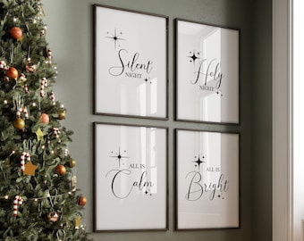 Silent Night Christmas Printable Wall Art Bundle, Set of 4 Christian Christmas Printable Wall Art Collections 8x10 16x20 Digital Download