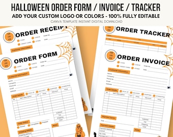 Halloween Order Form Template, Custom Logo Order Tracker, Order Receipt, Order Invoice Bundle, Small Business Printable, Fully Editable