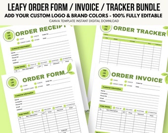 Leafy Custom Order Form Template, Order Tracker, Order Receipt Canva Template Bundle, Logo Florist Printable, Fully Editable & Customizable