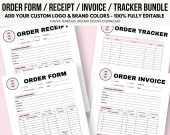 Logo Custom Order Form Template, Order Tracker, Order Receipt Canva Template Bundle, Small Business Printable, Fully Editable & Customizable