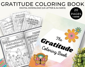 20 Gratitude Coloring Pages, Spiritual Adult Coloring Book, Printable Digital Download PDF, Meditation & Relaxation Tool, Cool All Ages Gift