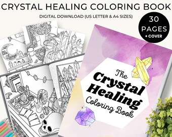 30 Crystal Healing Coloring Pages, Realistic Adult Coloring Book, Printable Digital Download PDF, Great for Relaxing and Stress Relief