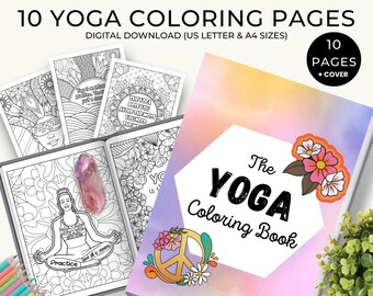 10 páginas para colorear de yoga, libro espiritual para colorear para adultos, PDF de descarga digital imprimible, gran regalo de yoga para meditación y relajación