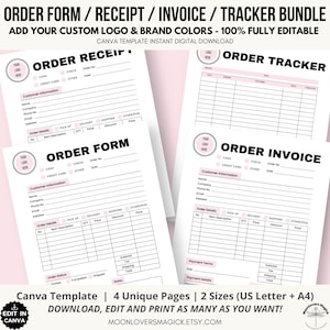 Logo Custom Order Form Template, Order Tracker, Order Receipt Canva Template Bundle, Small Business Printable, Fully Editable & Customizable image 1